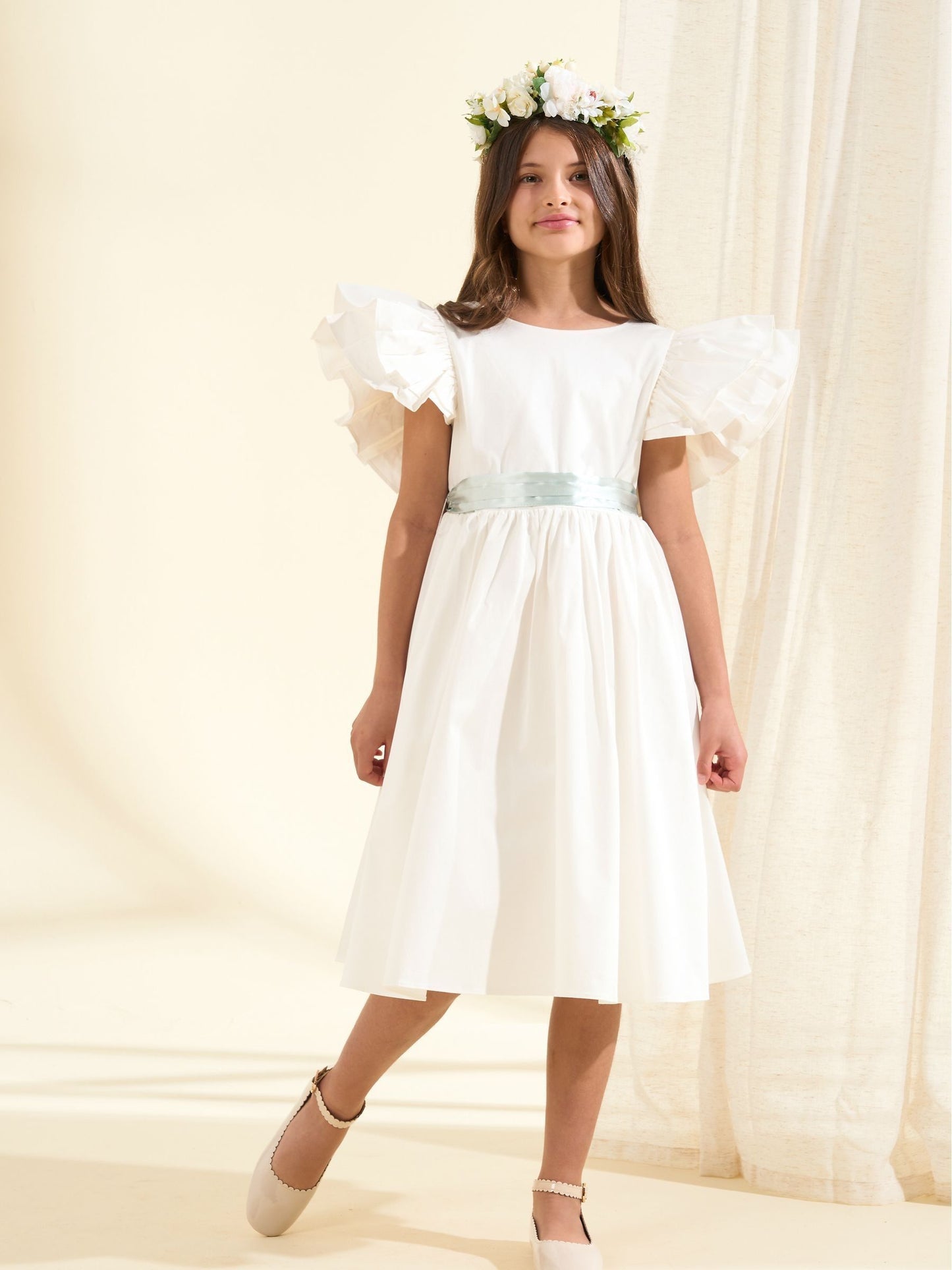 Angel & Rocket White Taffeta Ruffle Bow Sylvie Dress image 1