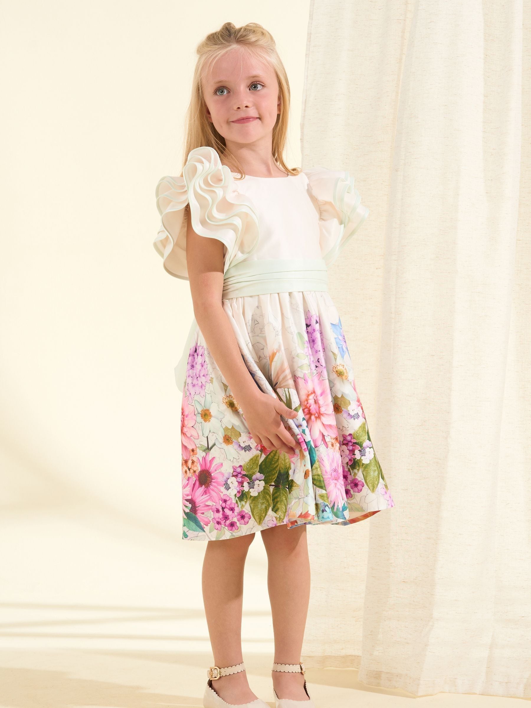 Angel & Rocket Cream Border Print Emillie Tie Sash Dress image 3