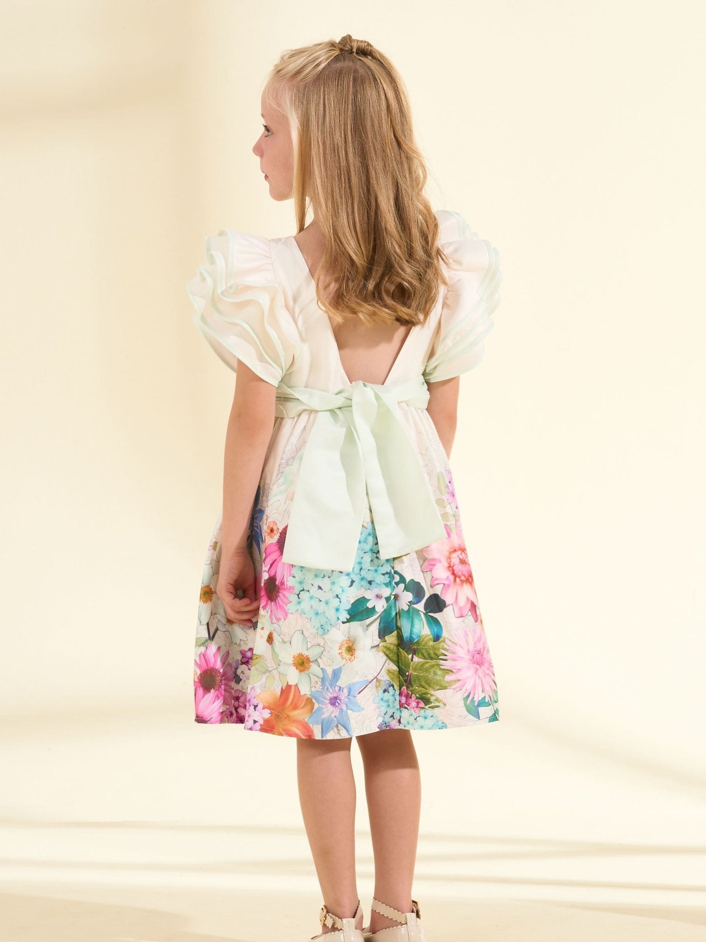 Angel & Rocket Cream Border Print Emillie Tie Sash Dress image 4