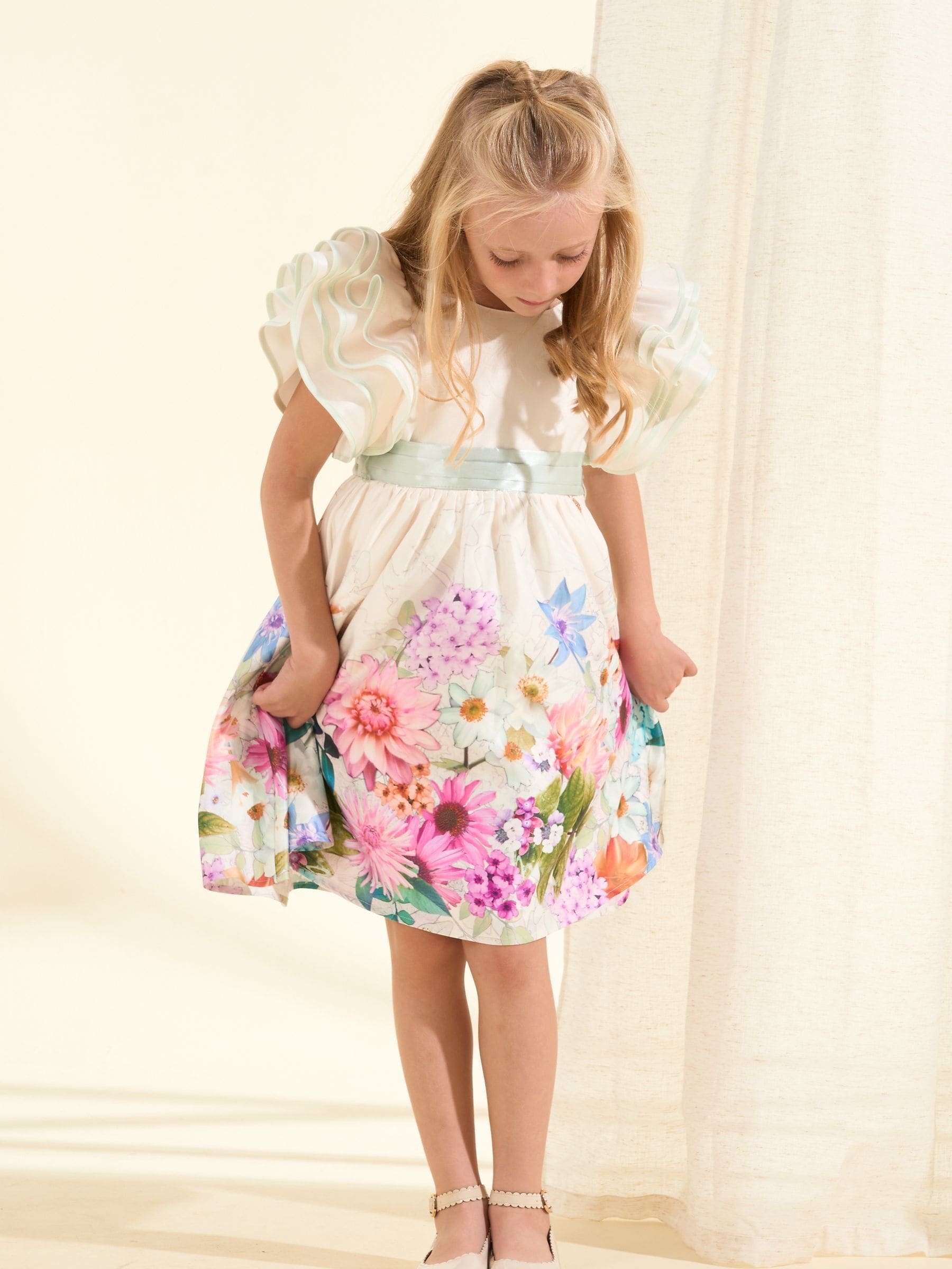 Angel & Rocket Cream Border Print Emillie Tie Sash Dress image 5