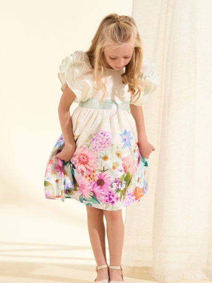 Angel & Rocket Cream Border Print Emillie Tie Sash Dress image 5
