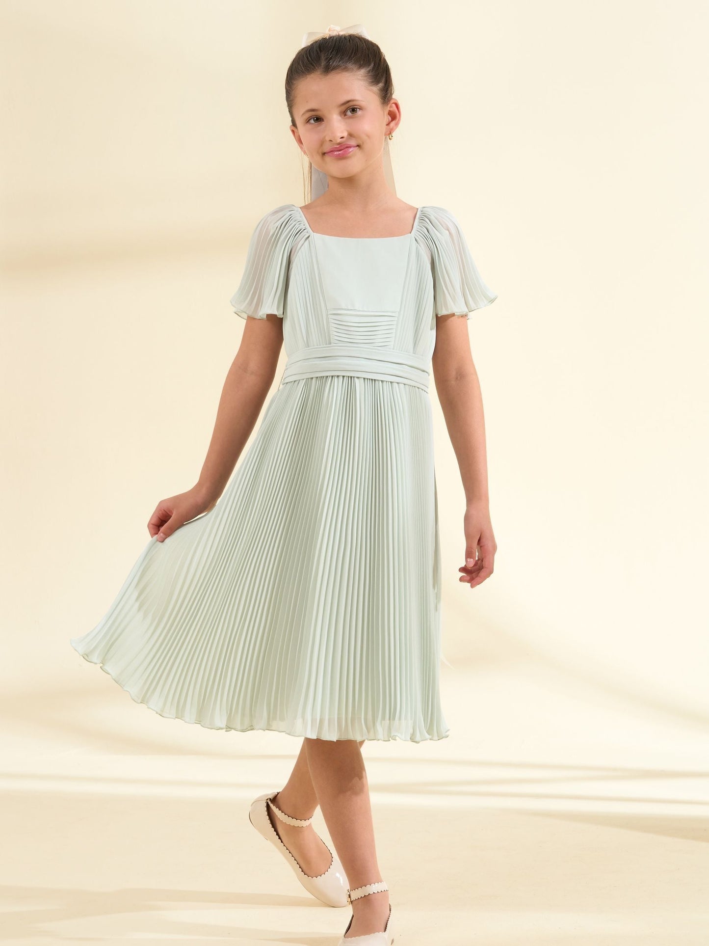 Angel & Rocket Green Pleated Ballerina Occasion Bow Dress image 1