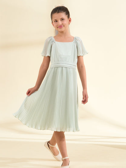 Angel & Rocket Green Pleated Ballerina Occasion Bow Dress image 1