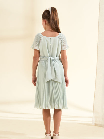 Angel & Rocket Green Pleated Ballerina Occasion Bow Dress image 2