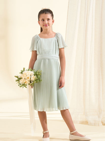 Angel & Rocket Green Pleated Ballerina Occasion Bow Dress image 3