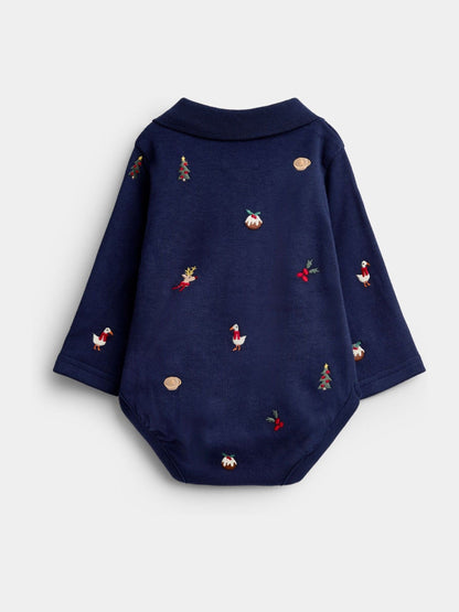 JoJo Maman Bébé Navy Blue Christmas Embroidered Body - image 2