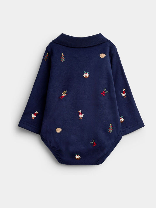 JoJo Maman Bébé Navy Blue Christmas Embroidered Body - image 2