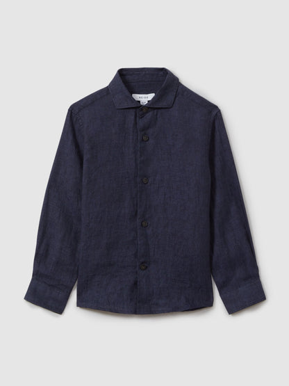 Dsiney Kidz - Reiss Navy Ruban 3-9 yrs Linen Cutaway Collar Shirt image 2