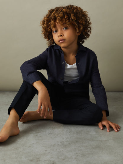 Dsiney Kidz - Reiss Navy Ruban 3-9 yrs Linen Cutaway Collar Shirt image 3