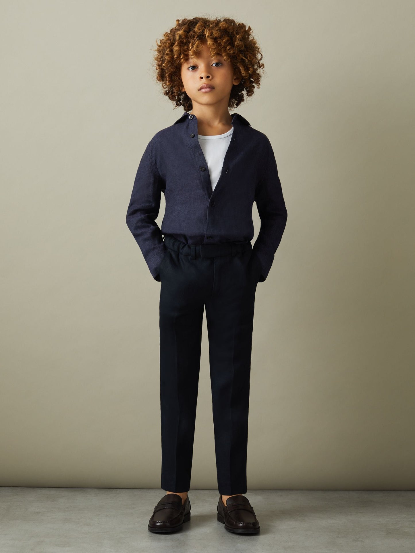 Dsiney Kidz - Reiss Navy Ruban 3-9 yrs Linen Cutaway Collar Shirt image 4