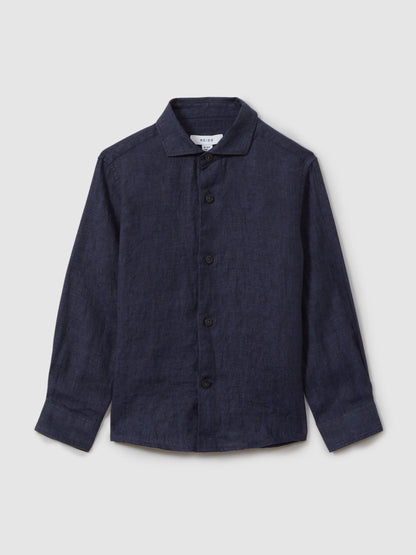 Dsiney Kidz - Reiss Navy Ruban 9-13 yrs Striped Linen Cutaway Collar Shirt image 2