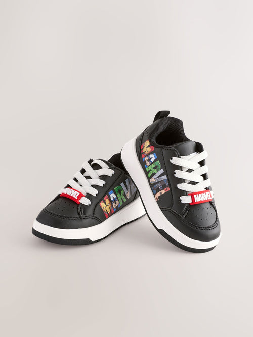 Black Standard Fit (F) Marvel Elastic Lace Trainers image 1