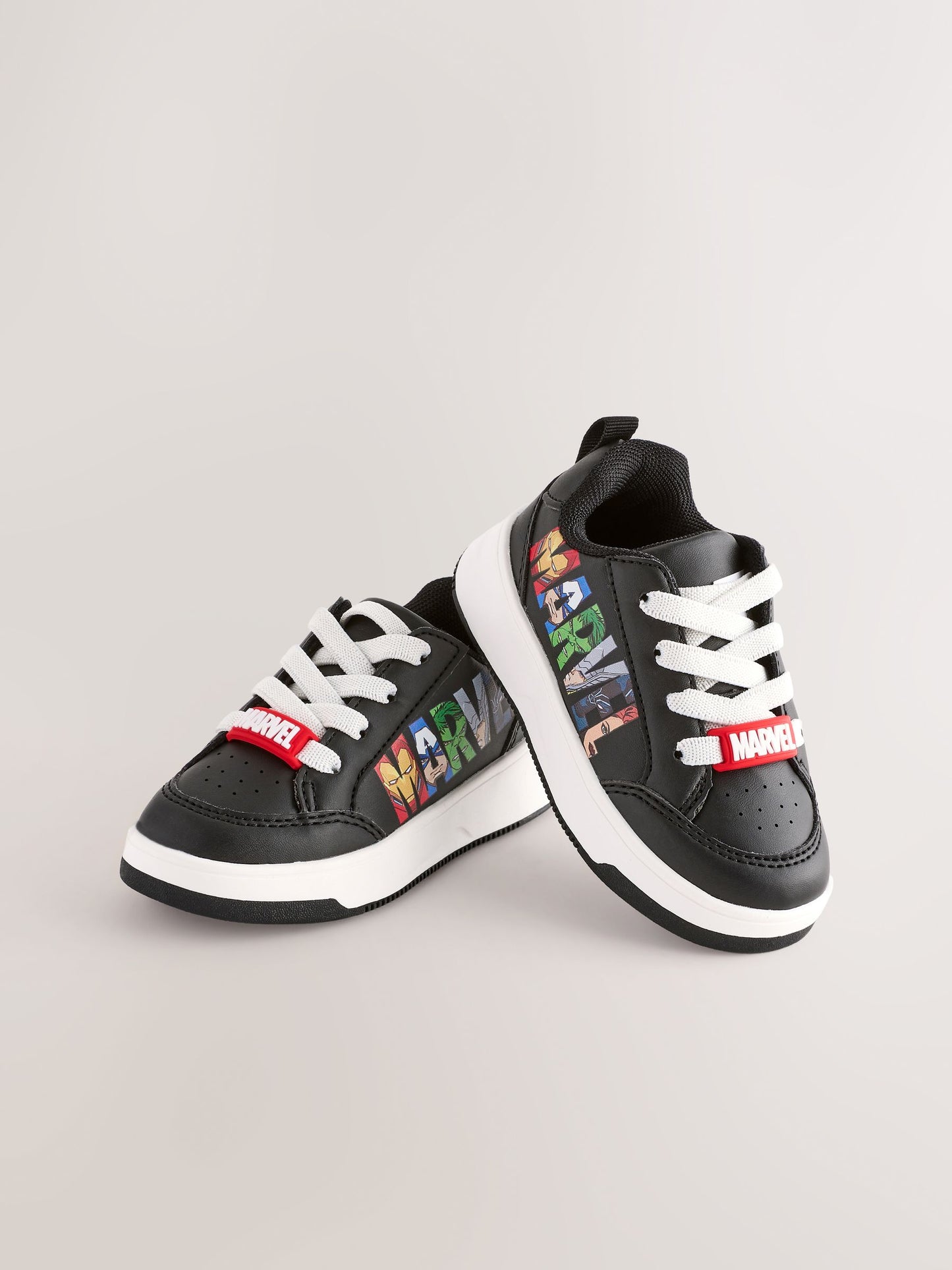 Black Standard Fit (F) Marvel Elastic Lace Trainers image 1