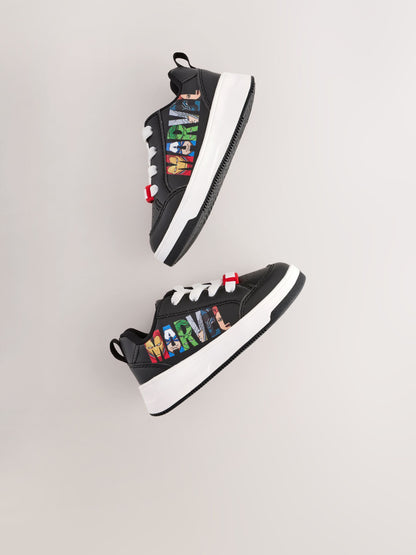 Black Standard Fit (F) Marvel Elastic Lace Trainers image 3