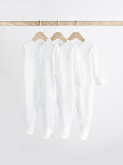 White 3 Pack 100% Cotton Baby Sleepsuits (0-18mths) image 1