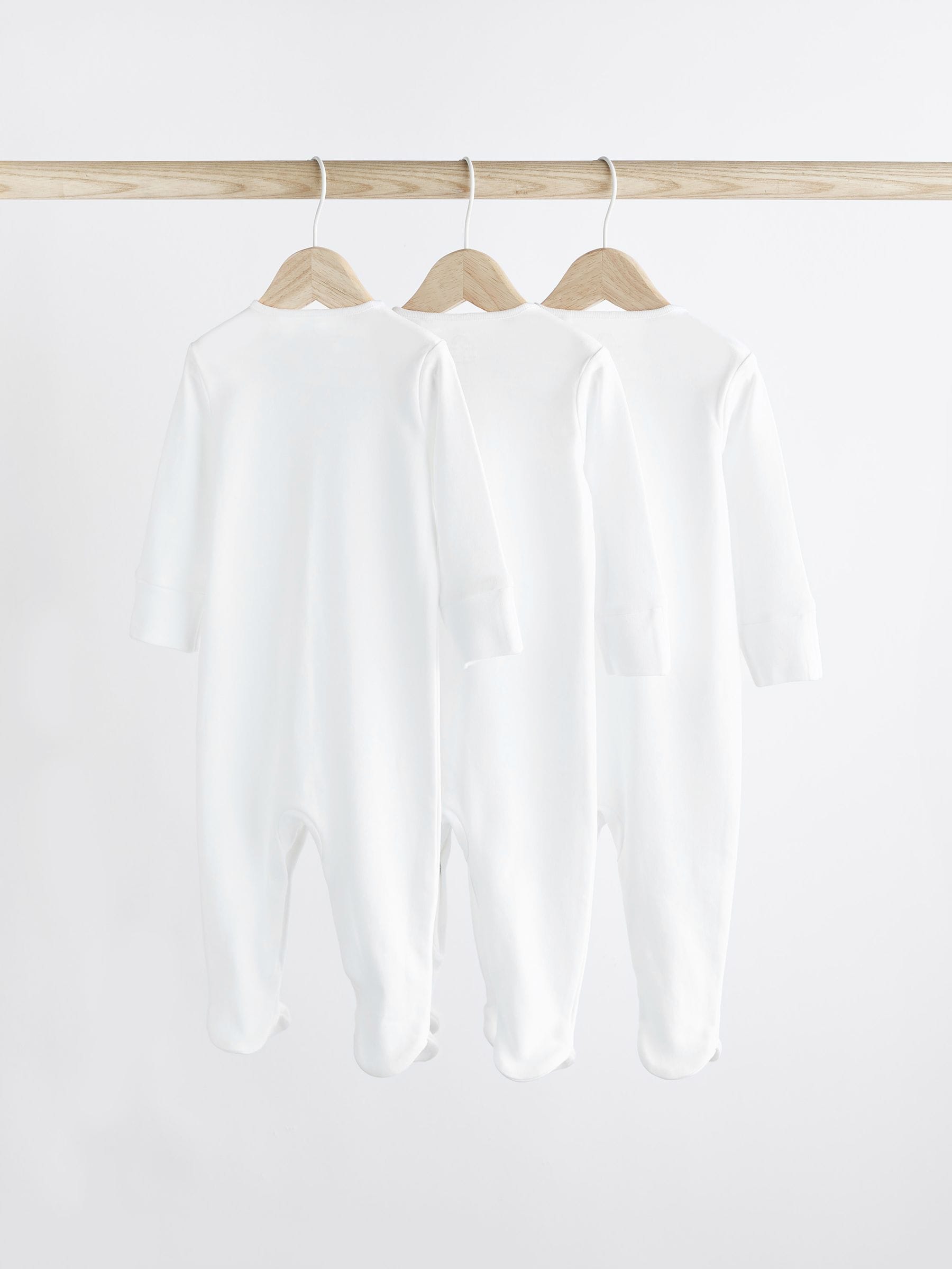 White 3 Pack 100% Cotton Baby Sleepsuits (0-18mths) image 2