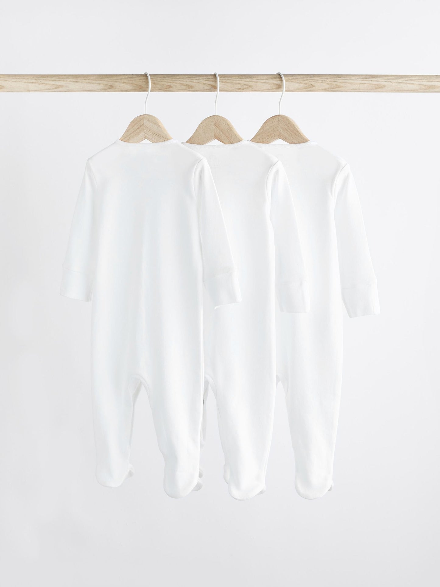 White 3 Pack 100% Cotton Baby Sleepsuits (0-18mths) image 2