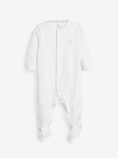 White 3 Pack 100% Cotton Baby Sleepsuits (0-18mths) image 4