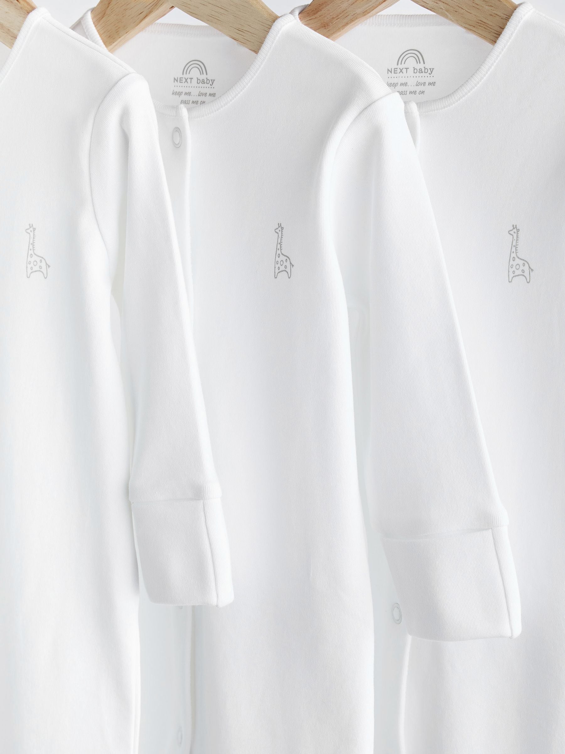 White 3 Pack 100% Cotton Baby Sleepsuits (0-18mths) image 6