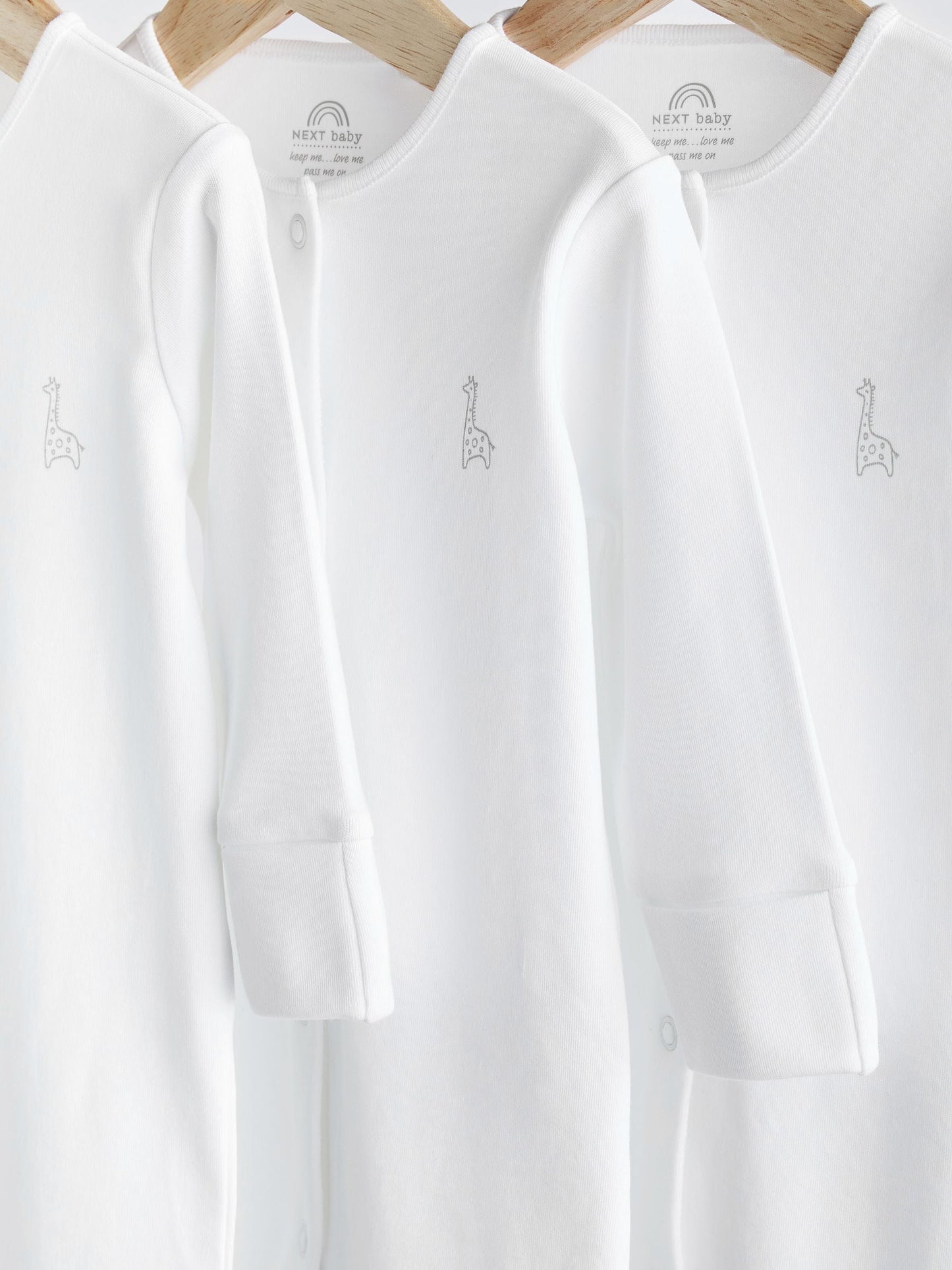 White 3 Pack 100% Cotton Baby Sleepsuits (0-18mths) image 6