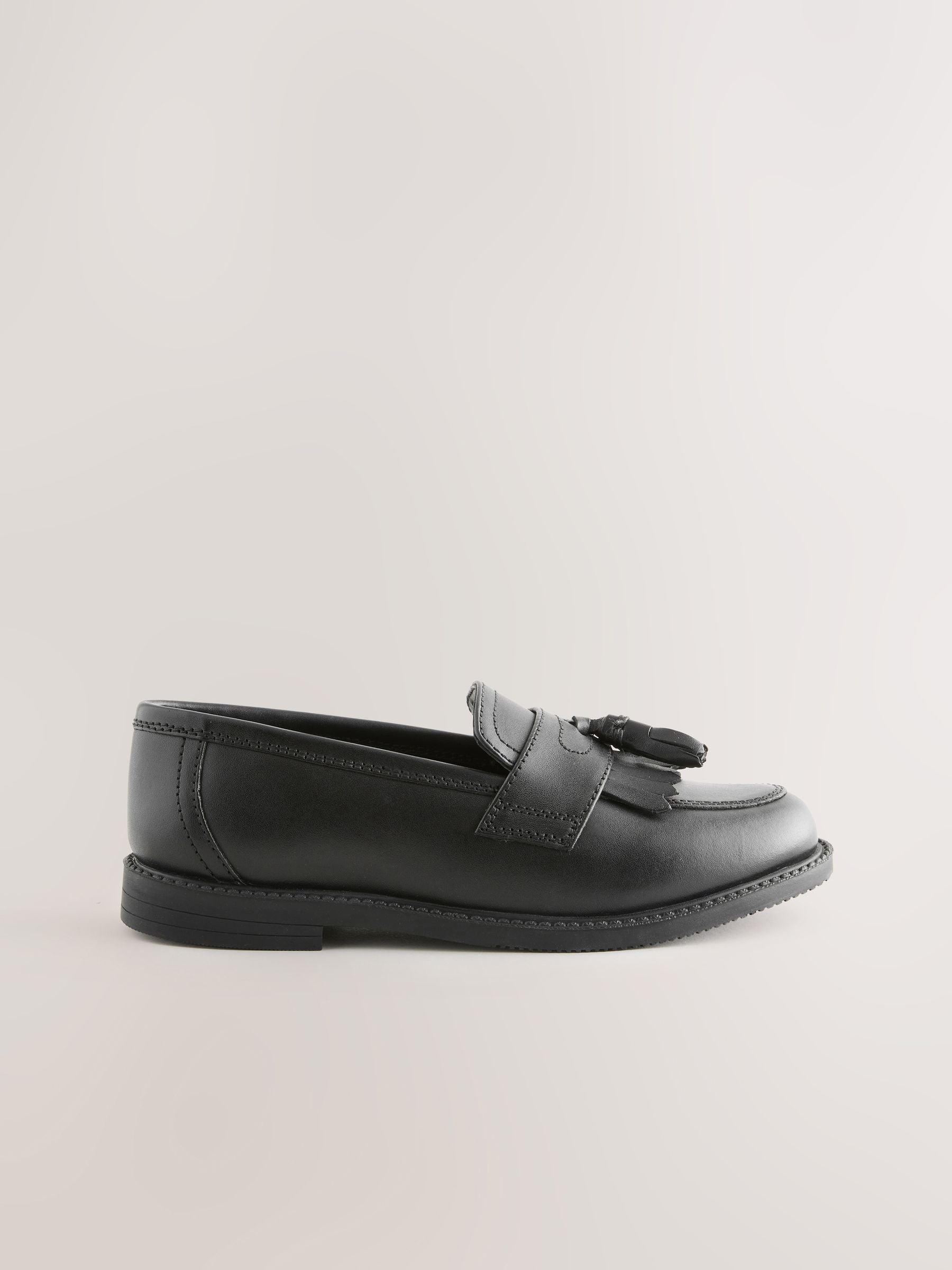 Matt Black Wide Fit (G) Leather Tassel Loafer School Shoes image 2