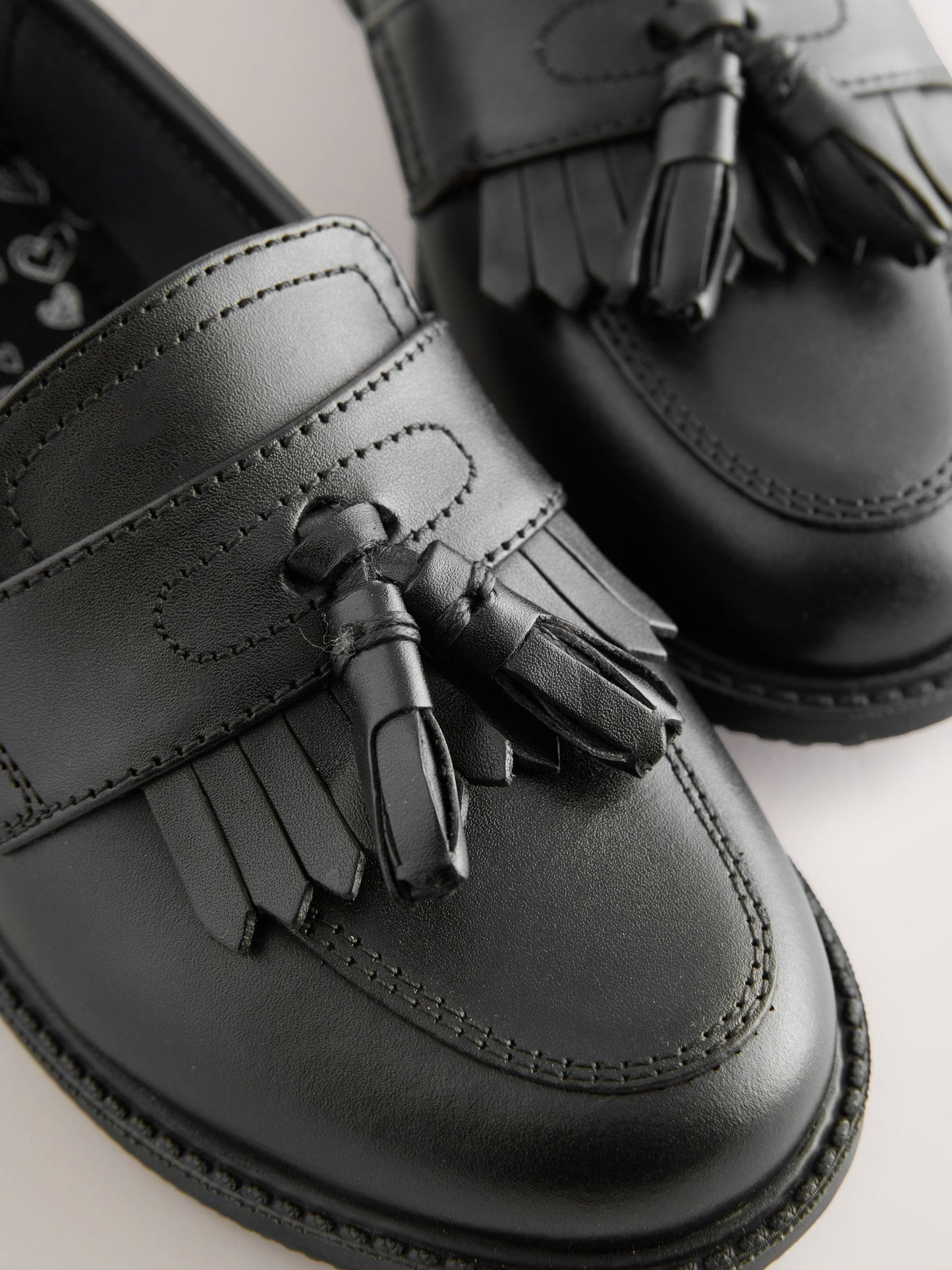 Matt Black Wide Fit (G) Leather Tassel Loafer School Shoes image 4