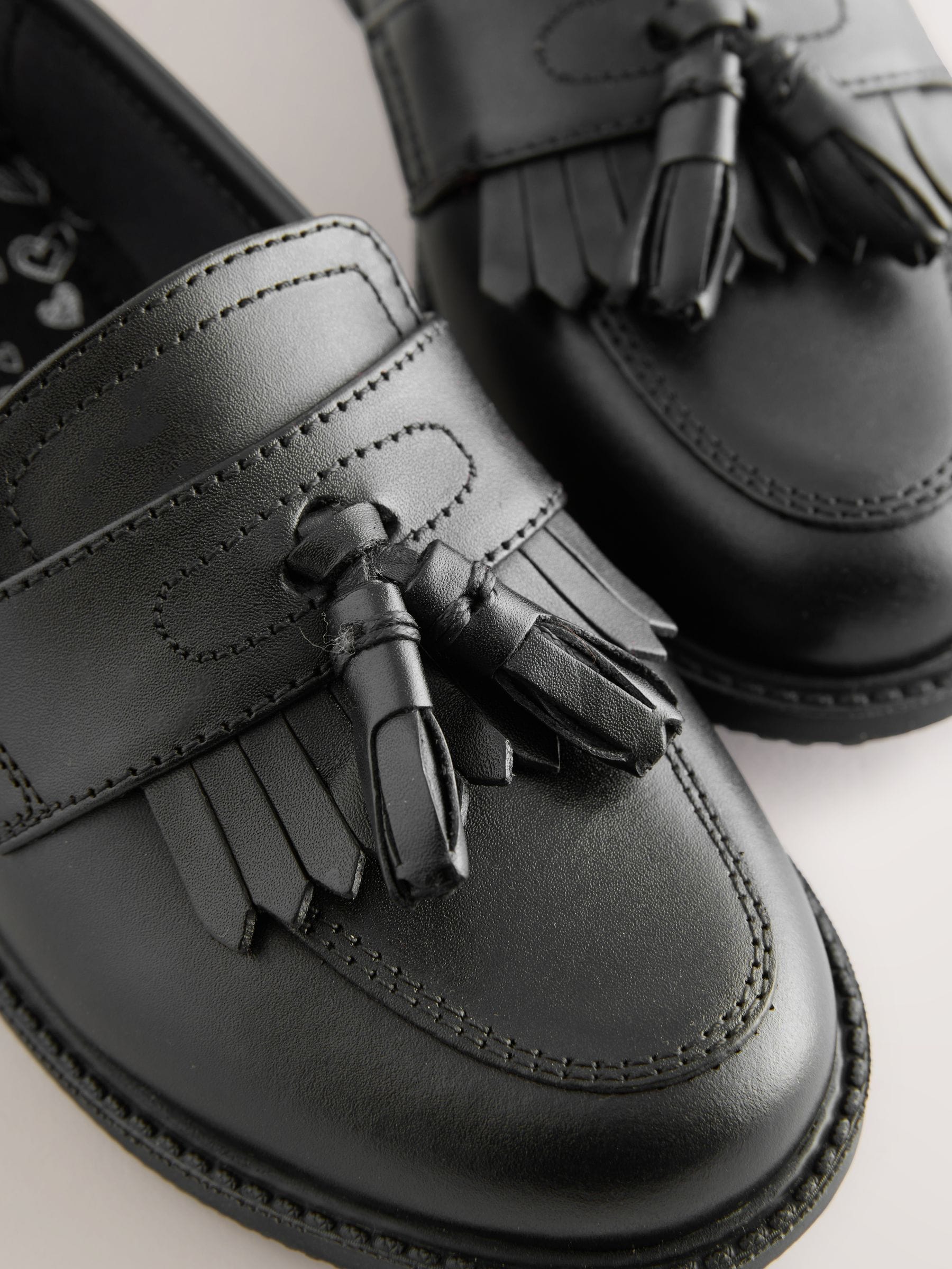Matt Black Wide Fit (G) Leather Tassel Loafer School Shoes image 4