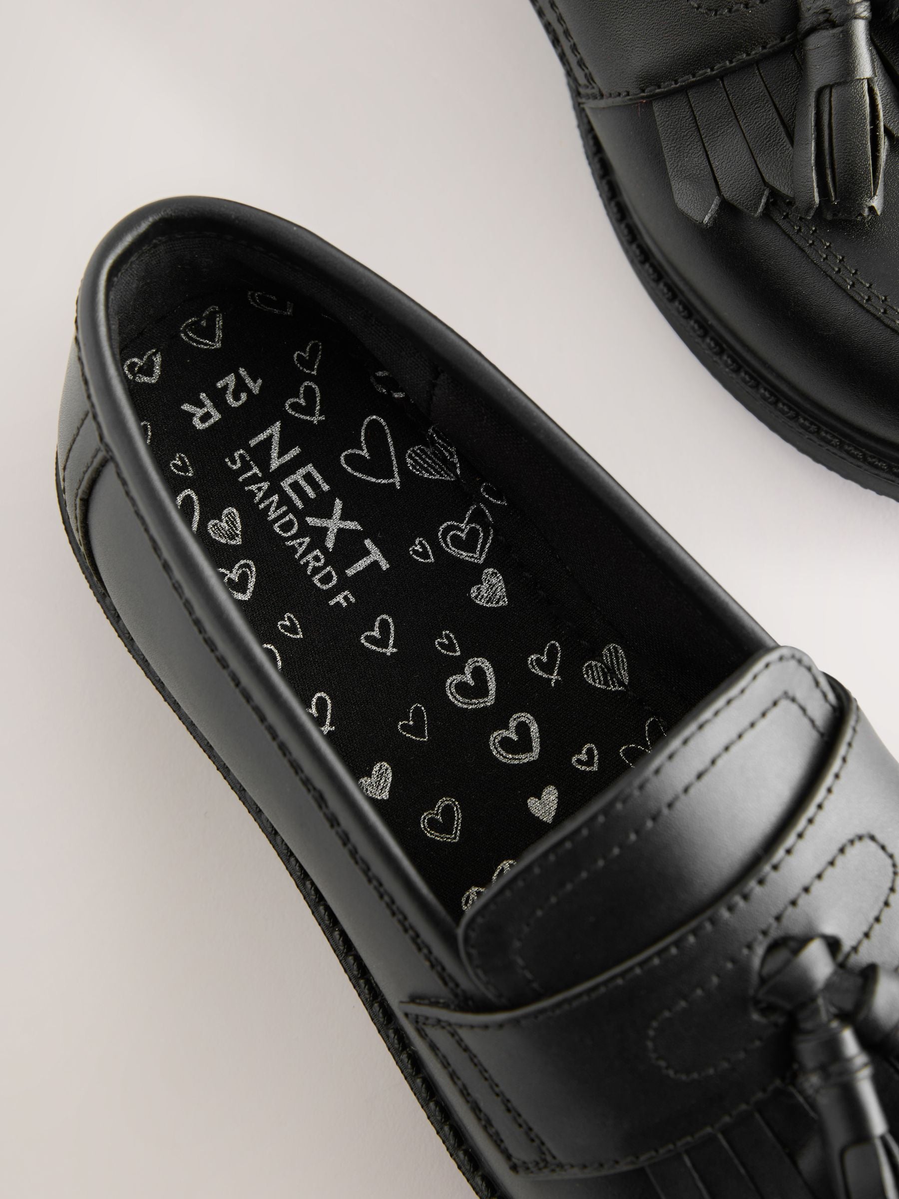 Matt Black Wide Fit (G) Leather Tassel Loafer School Shoes image 6