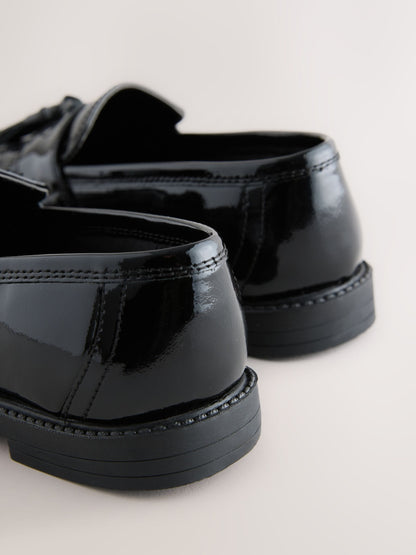 Black Patent Wide Fit (G) Leather Tassel Loafer School Shoes image 4