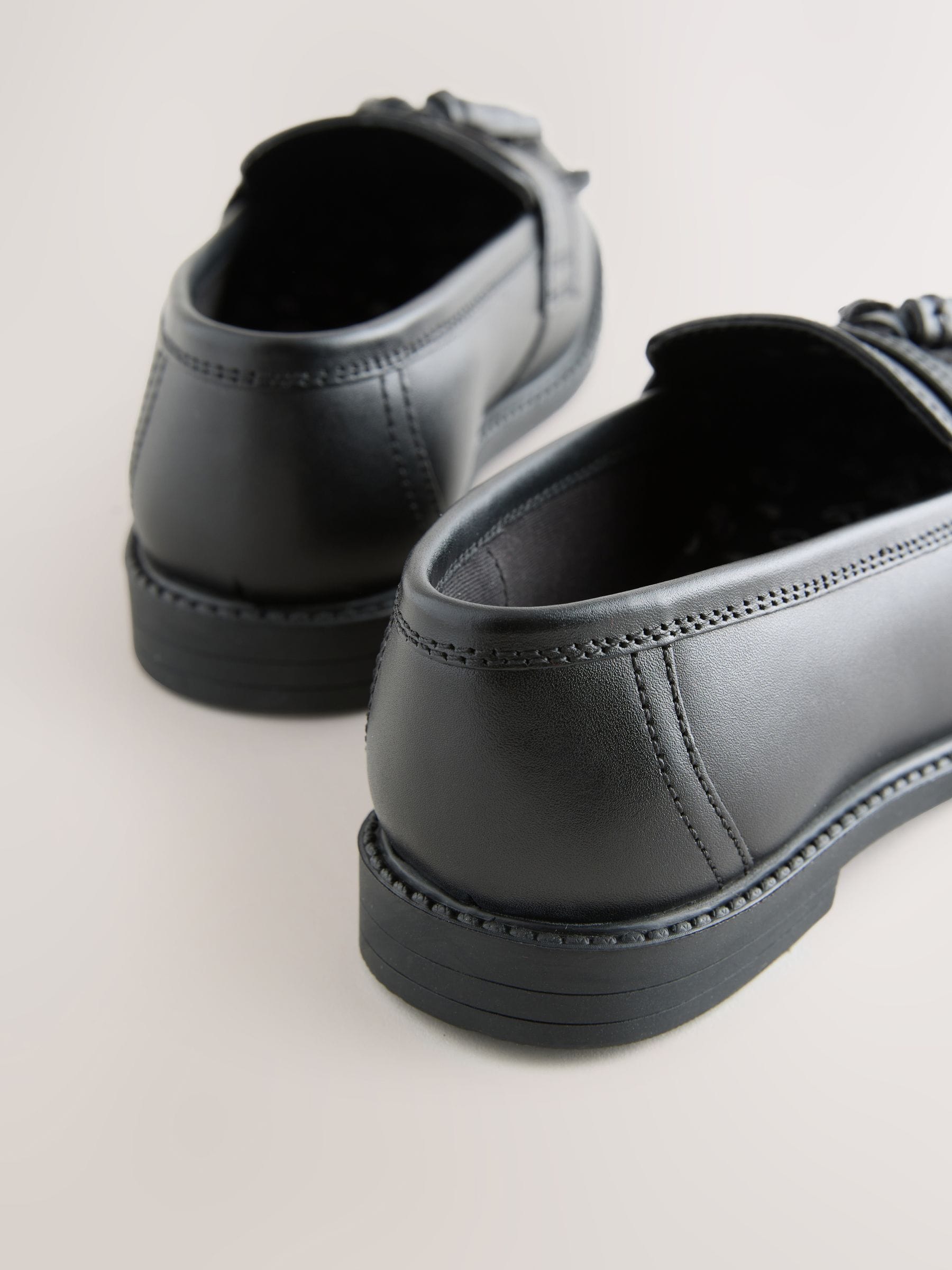 Matt Black Standard Fit (F) Leather Tassel Loafer School Shoes image 3