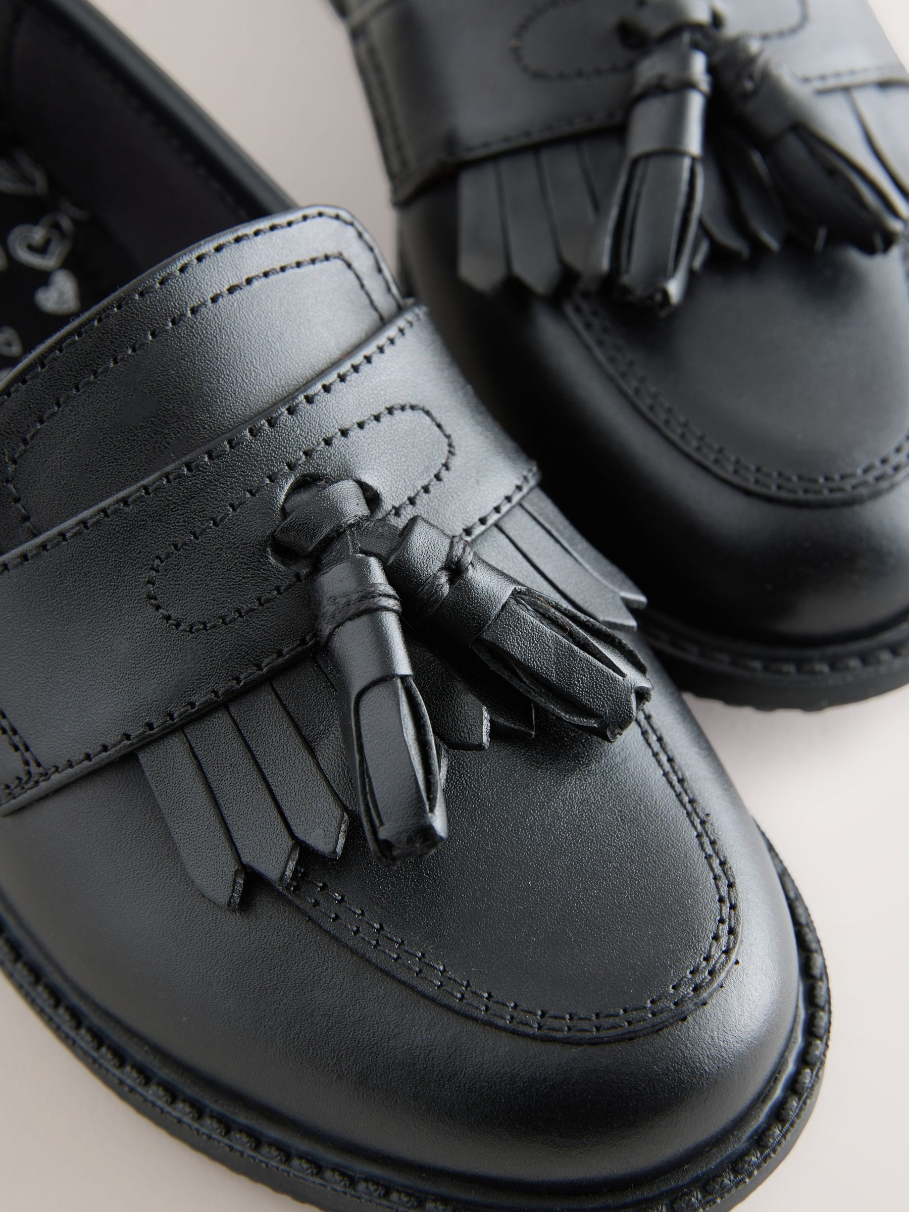 Matt Black Standard Fit (F) Leather Tassel Loafer School Shoes image 4
