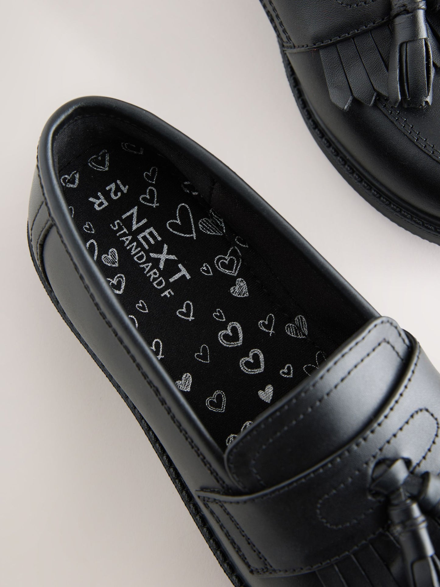 Matt Black Standard Fit (F) Leather Tassel Loafer School Shoes image 6