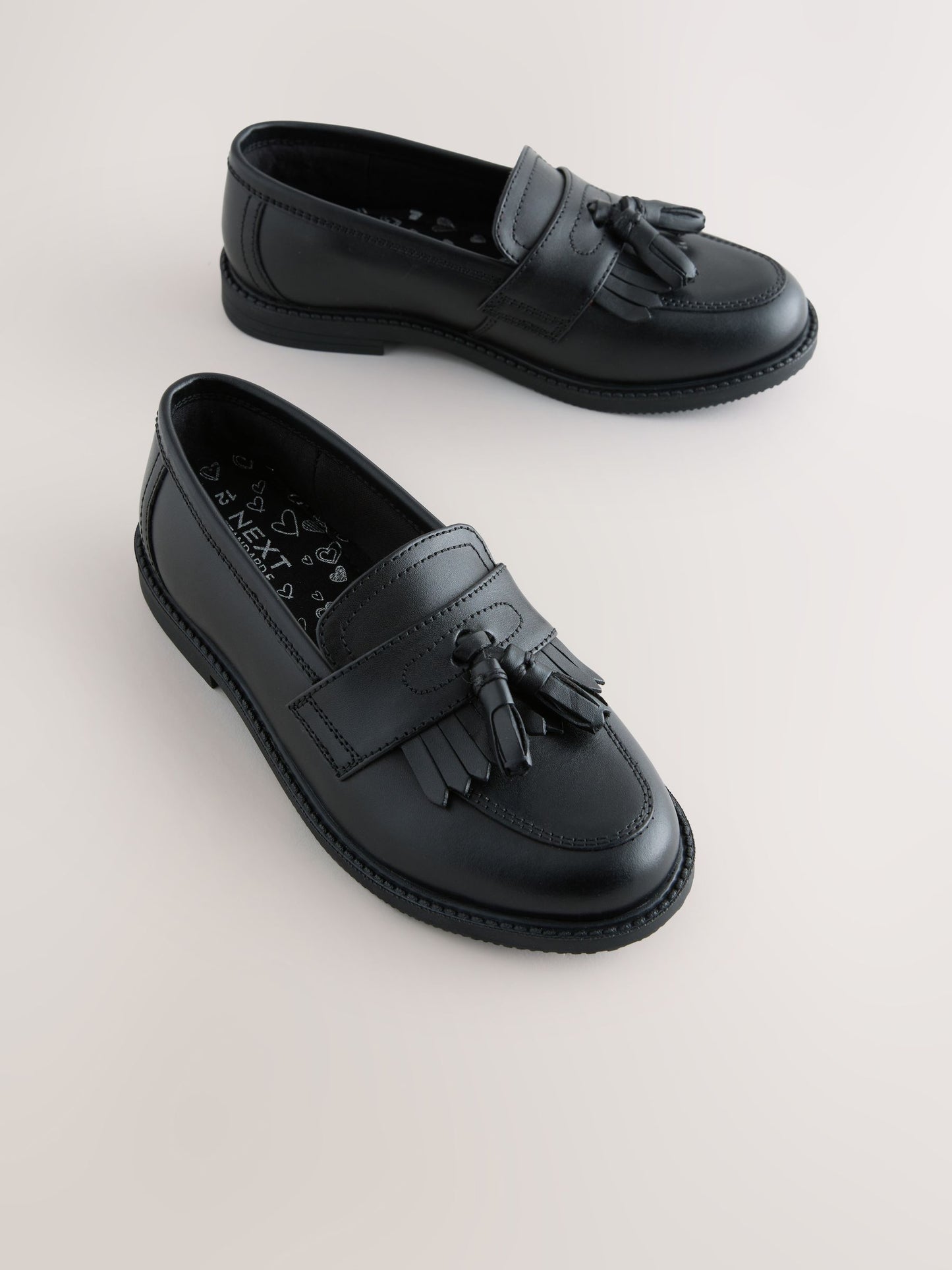 Matt Black Narrow Fit (E) Leather Tassel Loafer School Shoes image 1