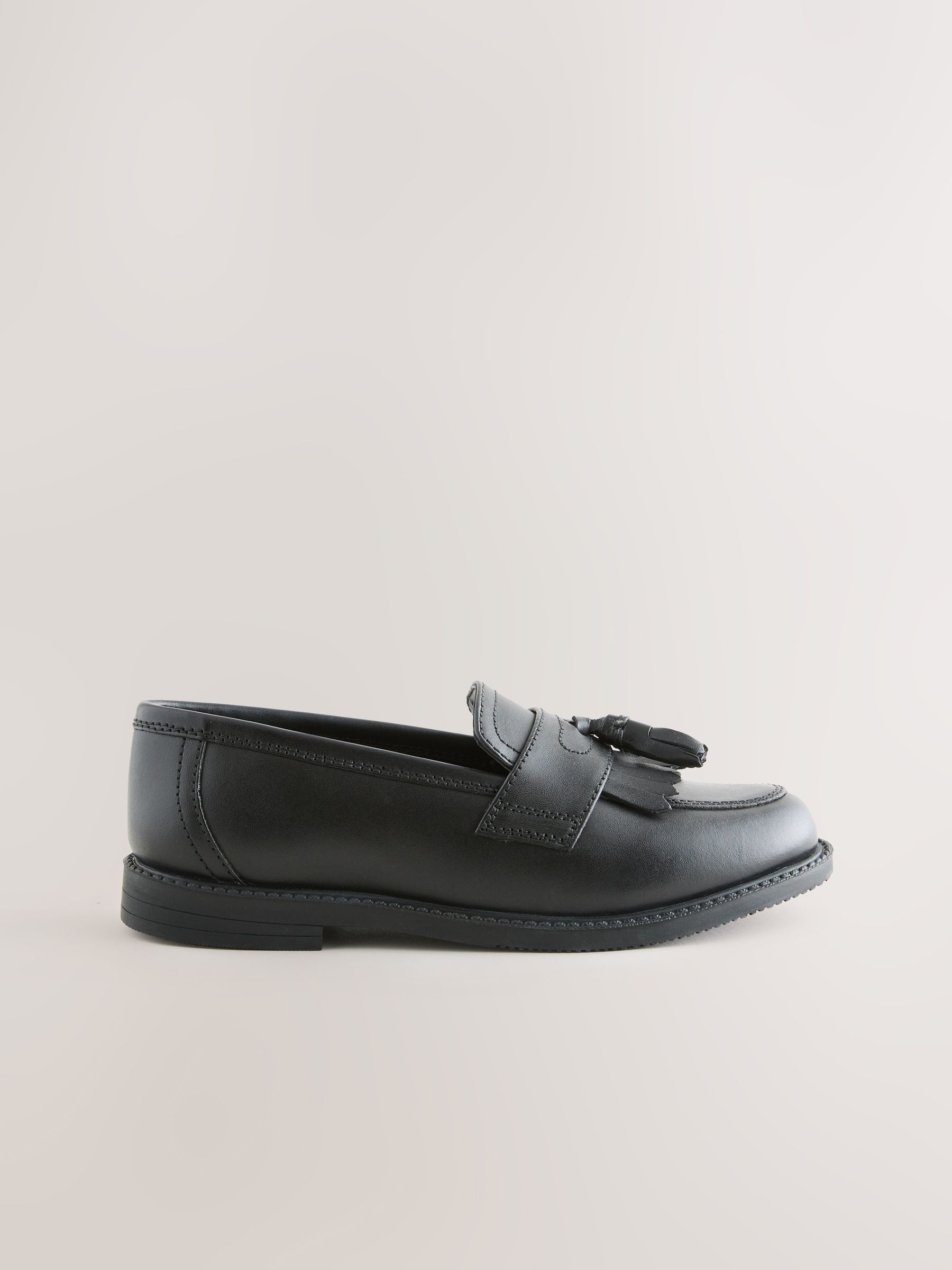Matt Black Narrow Fit (E) Leather Tassel Loafer School Shoes image 2