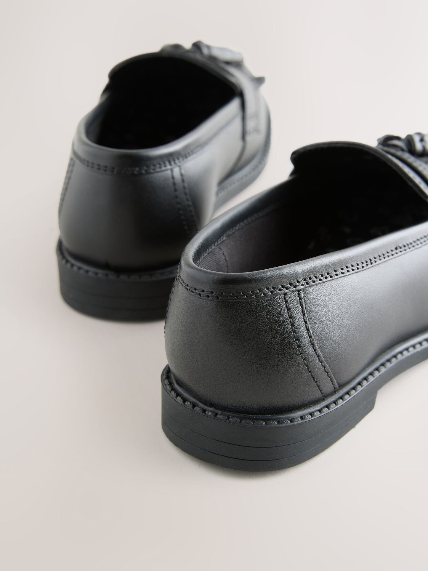 Matt Black Narrow Fit (E) Leather Tassel Loafer School Shoes image 3