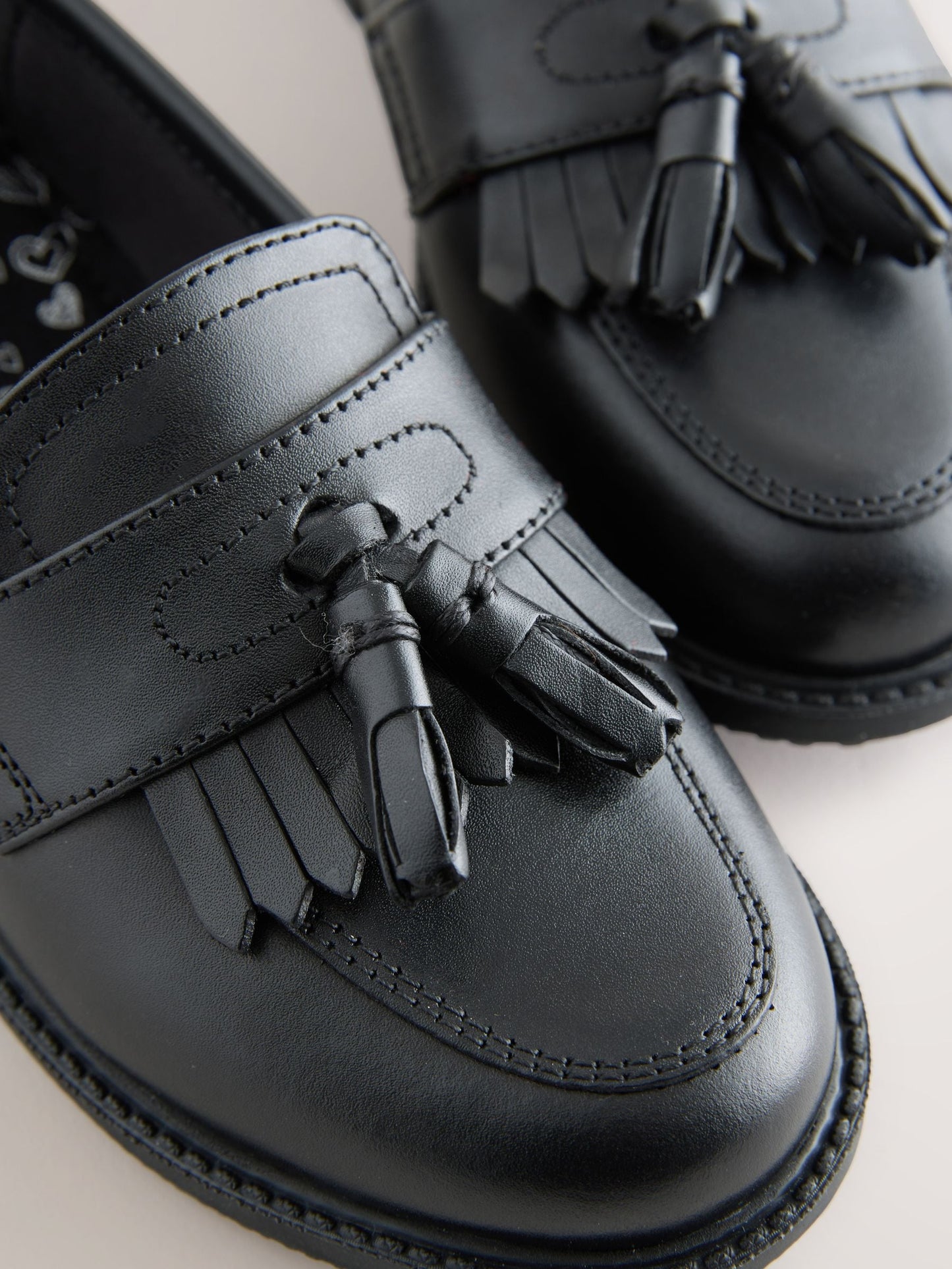 Matt Black Narrow Fit (E) Leather Tassel Loafer School Shoes image 4