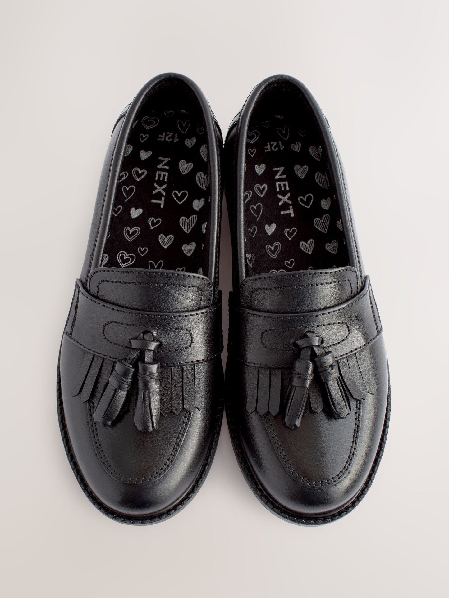 Matt Black Narrow Fit (E) Leather Tassel Loafer School Shoes image 7