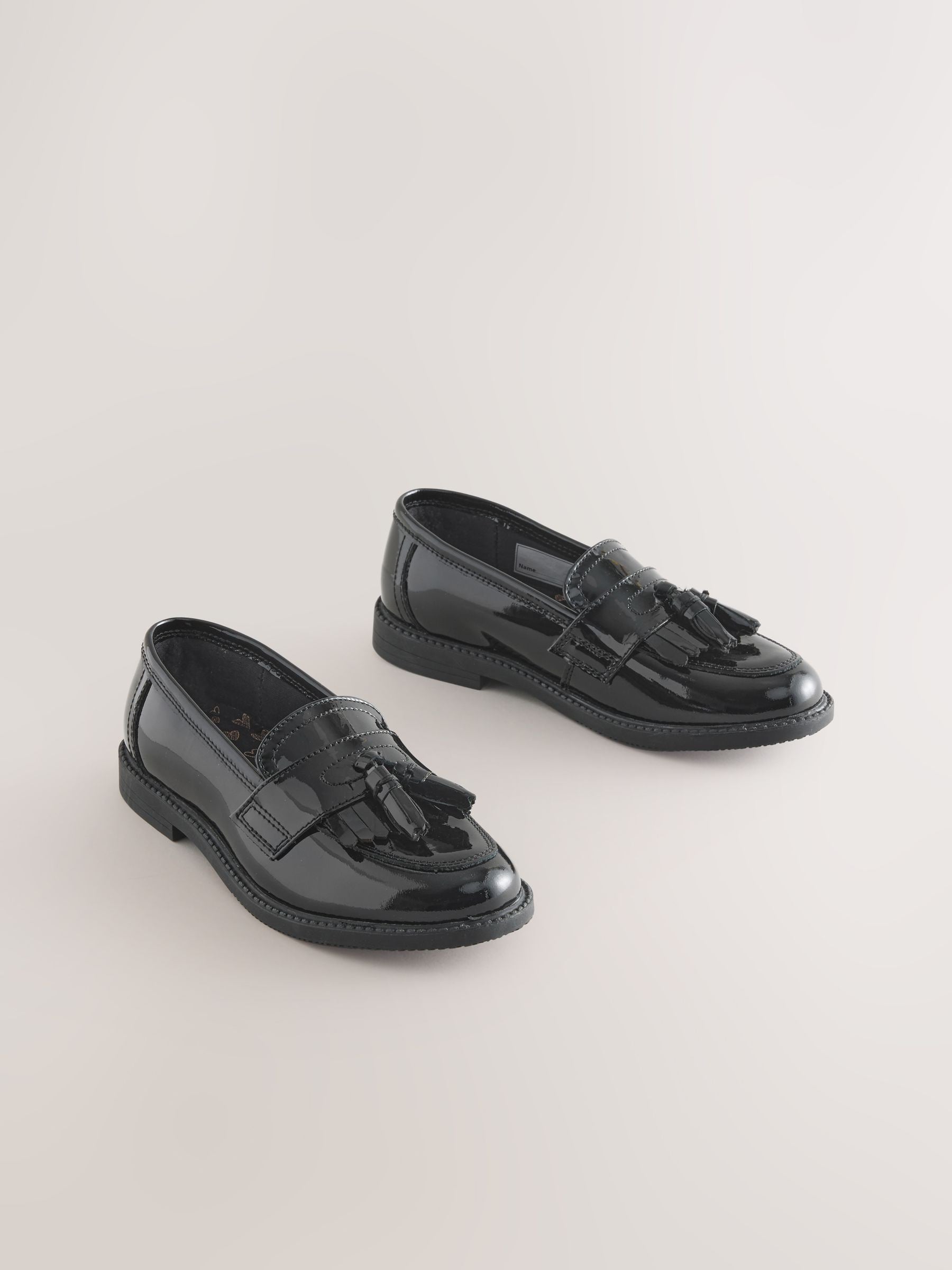 Black Patent Narrow Fit (E) Leather Tassel Loafer School Shoes image 1