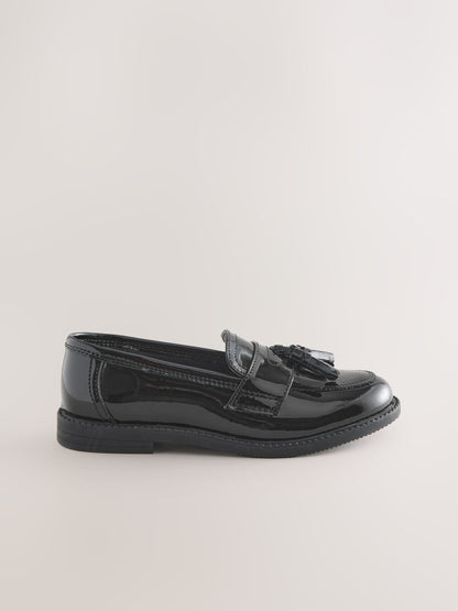 Black Patent Narrow Fit (E) Leather Tassel Loafer School Shoes image 2
