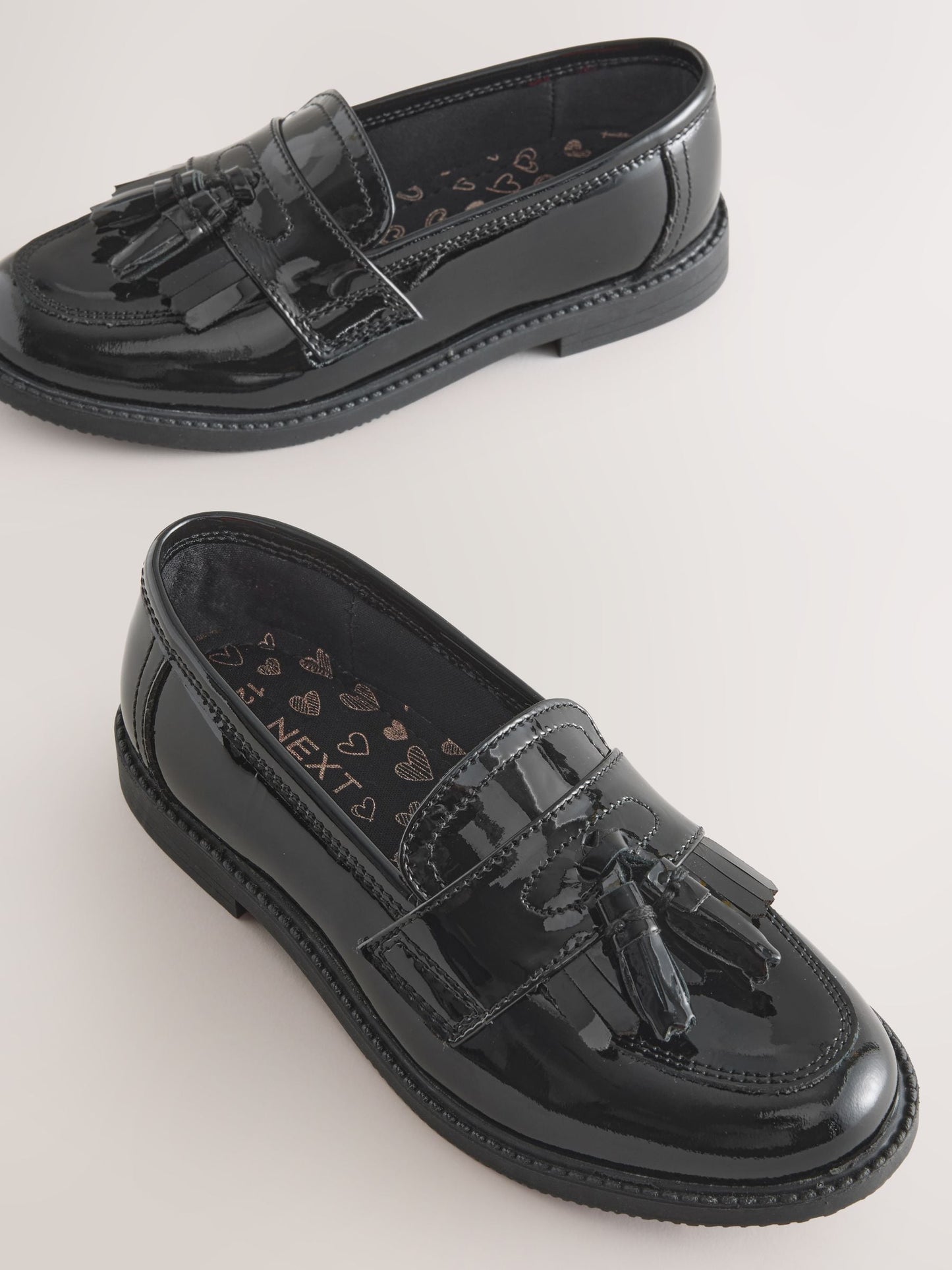 Black Patent Narrow Fit (E) Leather Tassel Loafer School Shoes image 4