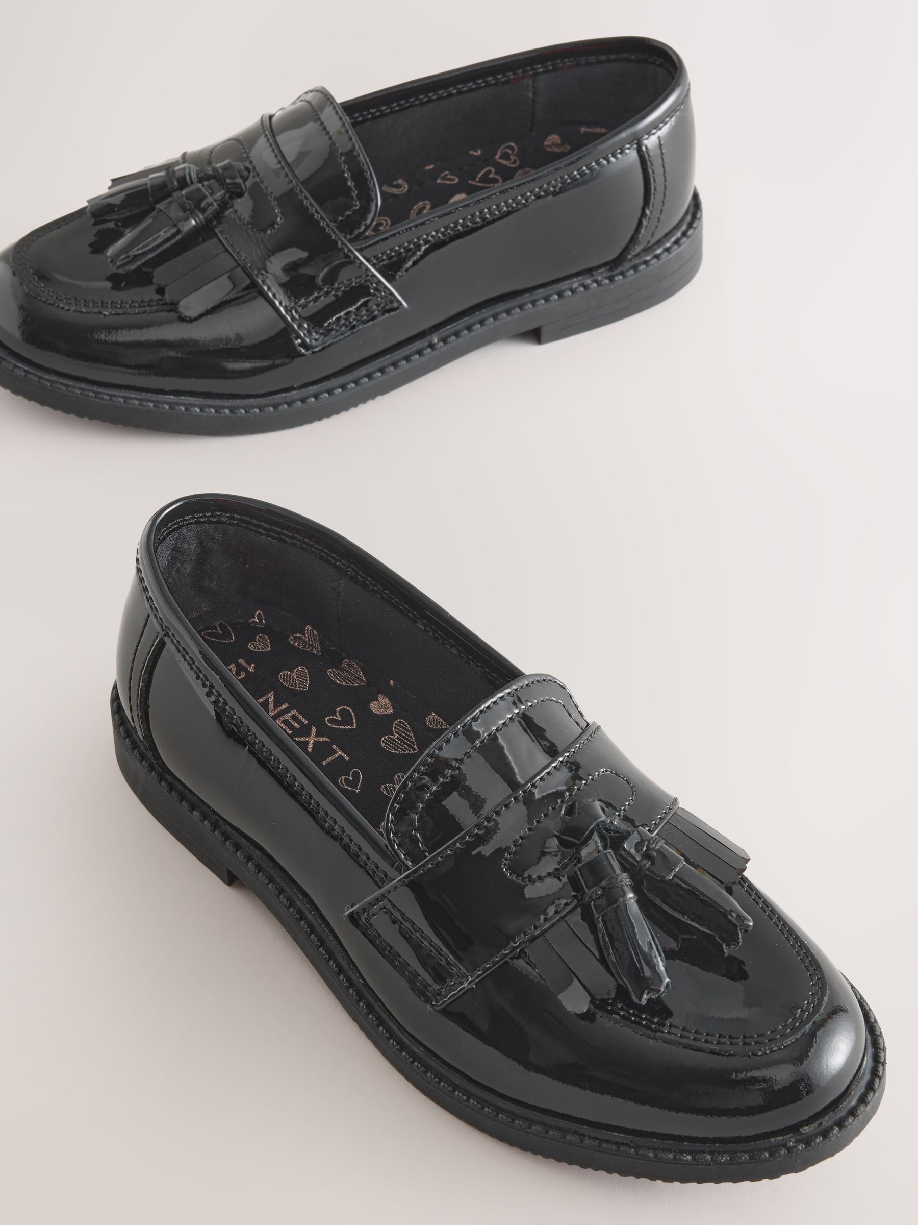 Black Patent Narrow Fit (E) Leather Tassel Loafer School Shoes image 4