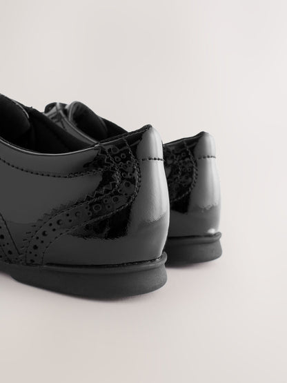 Black Patent Narrow Fit (E) Leather Brogue Lace-Up School Shoes image 5