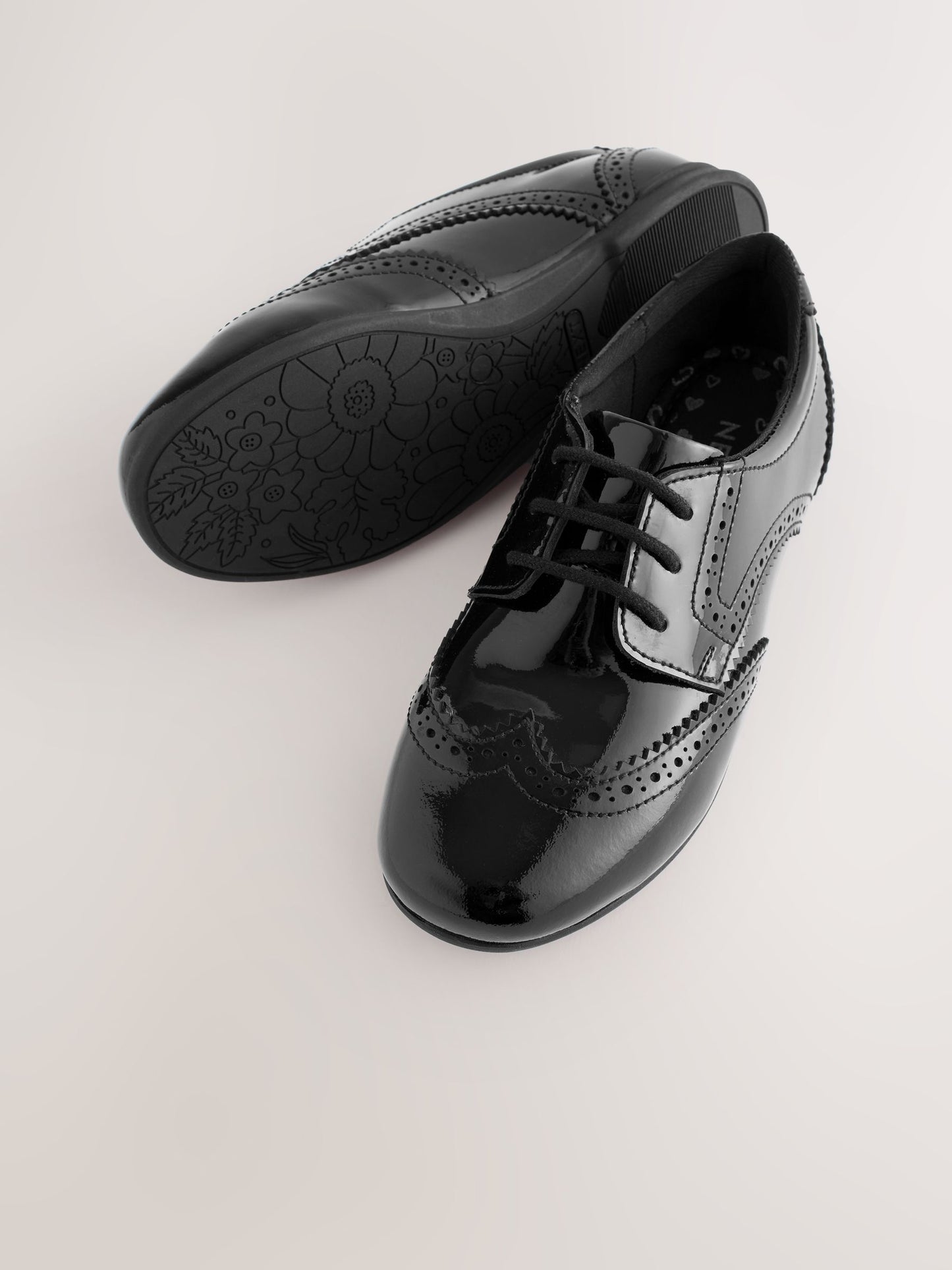 Black Patent Wide Fit (G) Leather Brogue Lace-Up School Shoes image 3