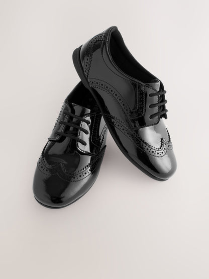 Black Patent Wide Fit (G) Leather Brogue Lace-Up School Shoes image 4