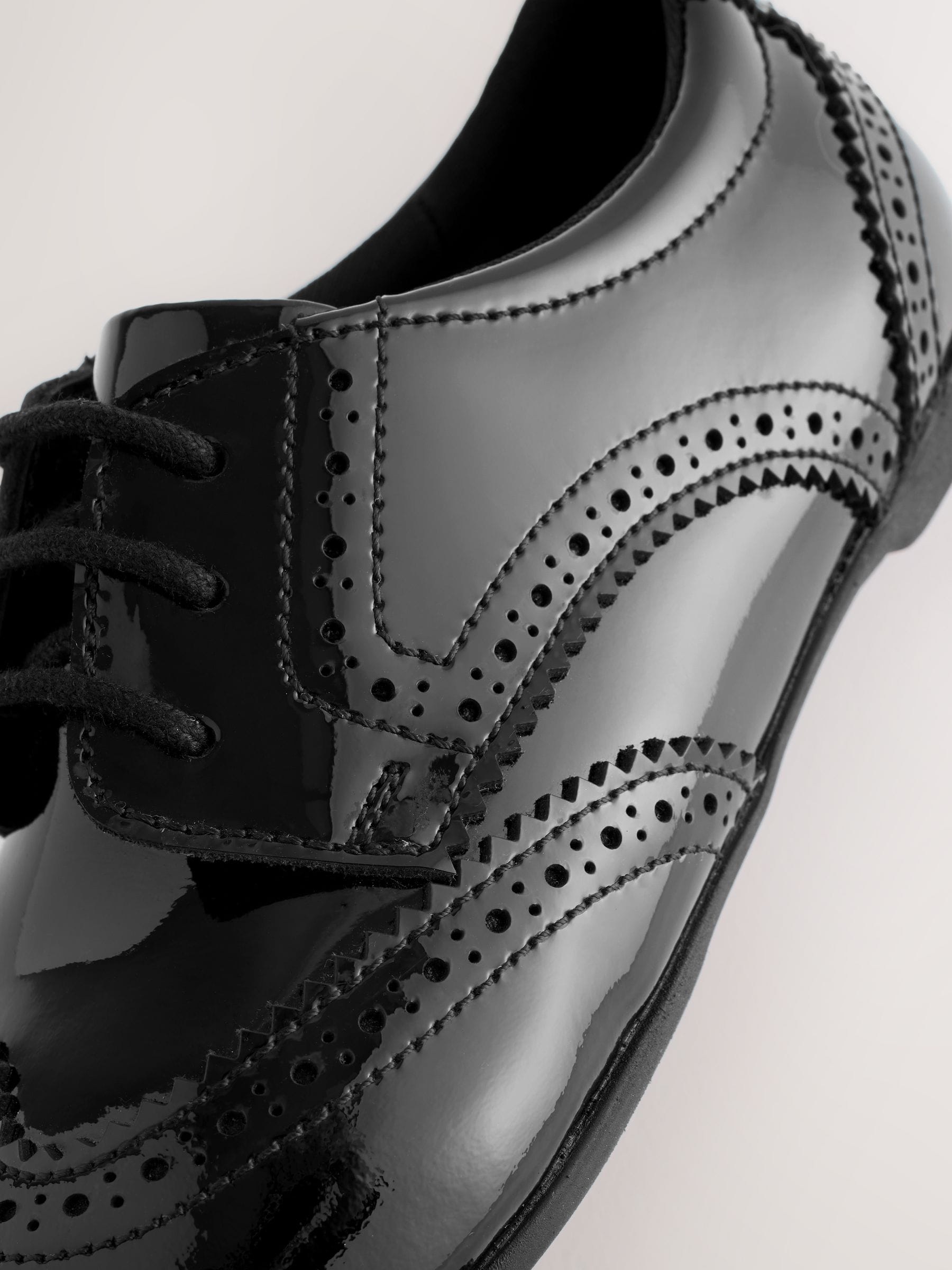 Black Patent Wide Fit (G) Leather Brogue Lace-Up School Shoes image 5