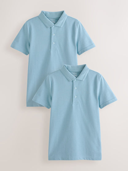 Dsiney Kidz - Blue Regular Fit Cotton School Short Sleeve Polo Shirts 2 Pack (3-16yrs) image 1