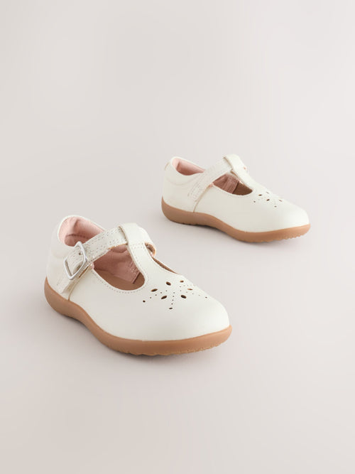 White Leather Standard Fit (F) First Walker T-Bar Touch Fastening Shoes image 1