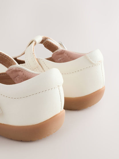 White Leather Standard Fit (F) First Walker T-Bar Touch Fastening Shoes image 3