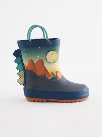 Dsiney Kidz - Navy Dinosaur Scene Handle Pull On Wellies image 2