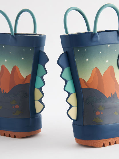 Dsiney Kidz - Navy Dinosaur Scene Handle Pull On Wellies image 3